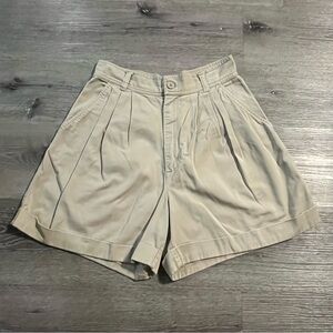 Vintage 80s 90s Esprit Beige High Waisted Pleated Cotton Shorts Size 10 Retro